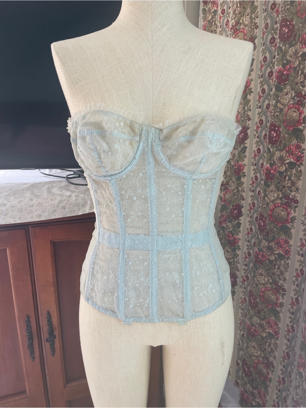 Vintage 1950s Warner’s Merry Widow Blue Lace Longline Bustier Corset Bra Bridal